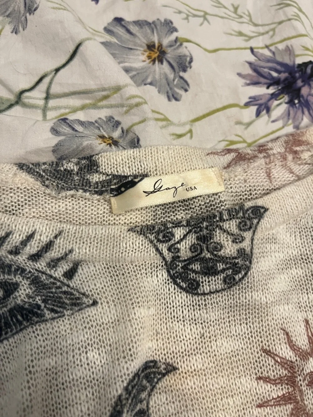 Sage White & Black Boho Sun Moon Hamsa Long Sleeve Top - Picture 2 of 4